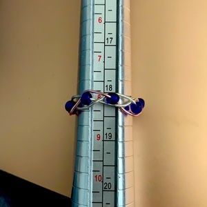 Silver blue beaded ring